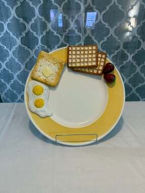 Vintage Lotus Novelty Breakfast Platter 14.5" 3D Decorative Ceramic Plate